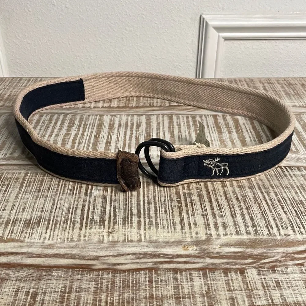 Abercrombie & Fitch Navy & Tan Reversible Belt w/ Moose Logo